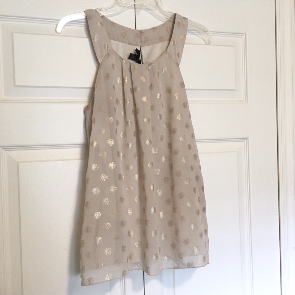 IZ Byer Polka Dotted Creme Gold Blouse